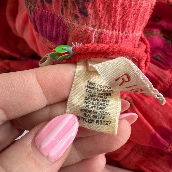 Anthropologie Raga M High Waisted Tiered Cotton Maxi Skirt Pink Floral A-Line - Picture 8 of 8